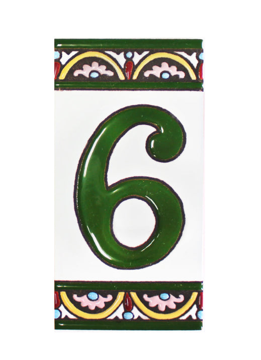 Granada Number 6 Spanish Ceramic House Number 6in