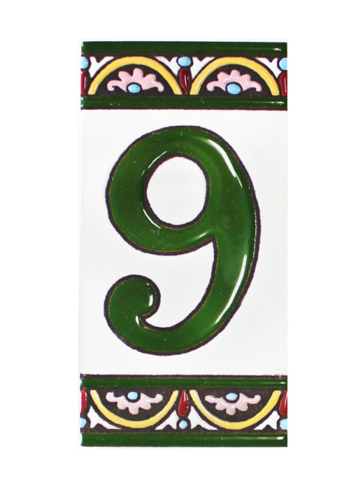 Granada Number 9 Spanish Ceramic House Number 6in