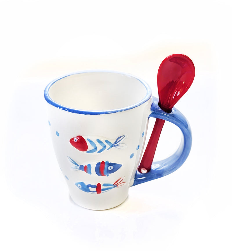 RS Mug w/Spoon- Fish Pattern