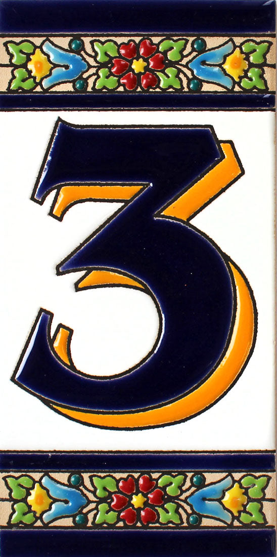 Cadiz 3 Spanish Ceramic House Numbers 6in