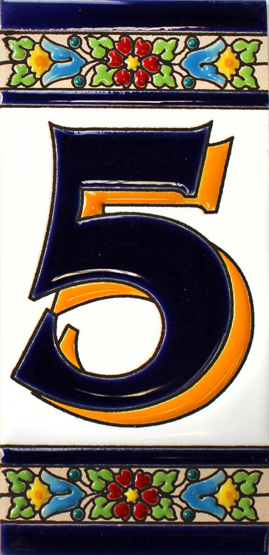 Cadiz 5 Spanish Ceramic House Number 6in