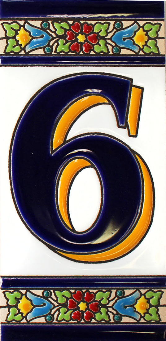 Cadiz 6 Spanish Ceramic House Number 6in