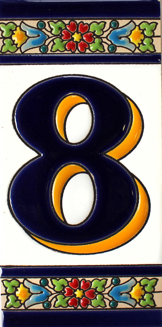 Cadiz 8 Spanish Ceramic House Number 6in