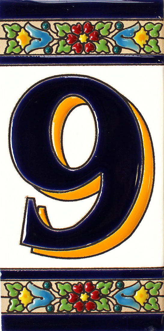 Cadiz 9 Spanish Ceramic House Number 6in