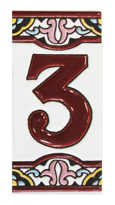 Barcelona 3     Spanish Ceramic House Number 6in   XB3
