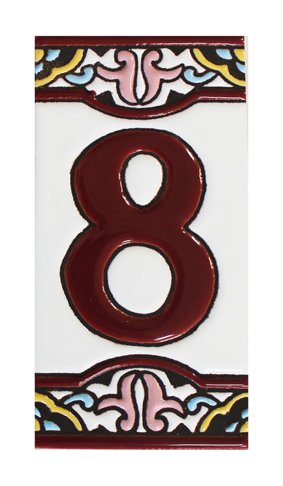 Barcelona 8   Spanish Ceramic House Number 6in    XB8