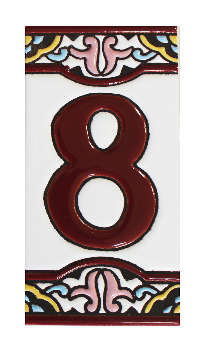 Barcelona 8   Spanish Ceramic House Number 6in    XB8