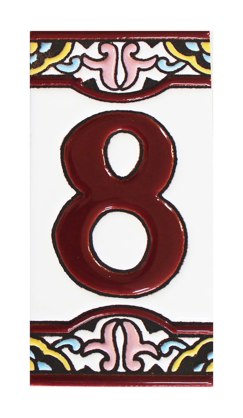 Barcelona 8   Spanish Ceramic House Number 6in    XB8