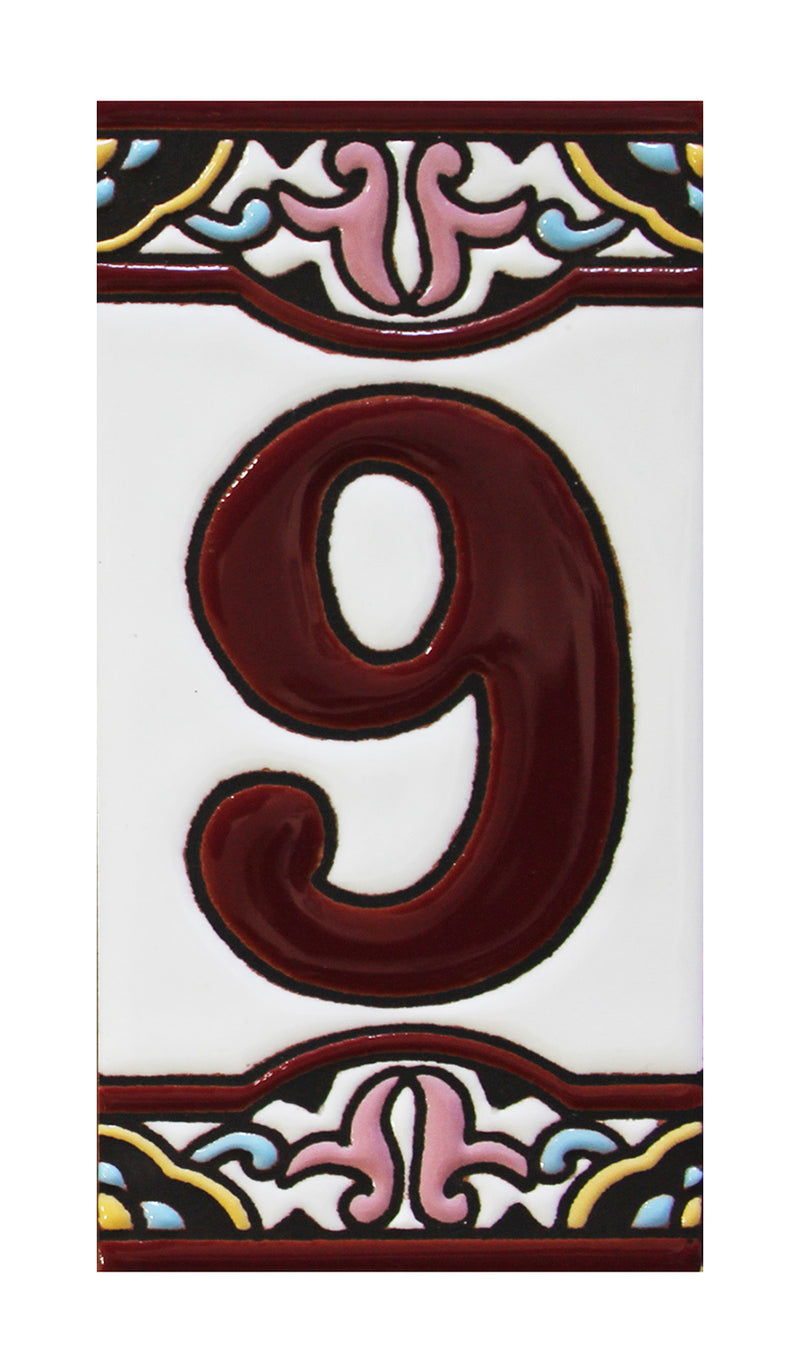 Barcelona 9    Spanish Ceramic House Number 6in    XB9