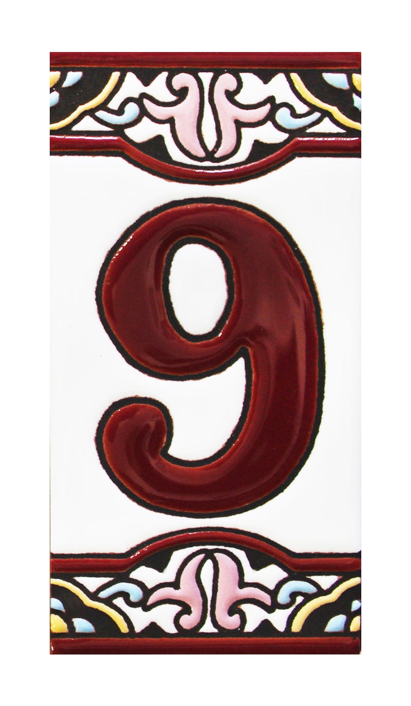 Barcelona 9    Spanish Ceramic House Number 6in    XB9