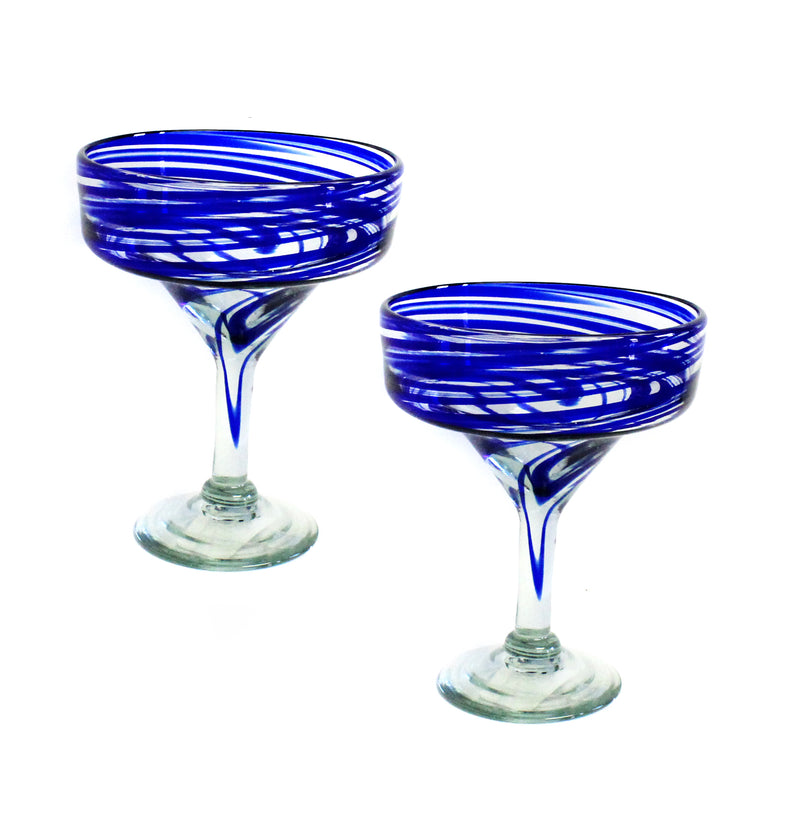 Handblown Margarita Glasses Set of 2 BLUE--CLUCMG-5