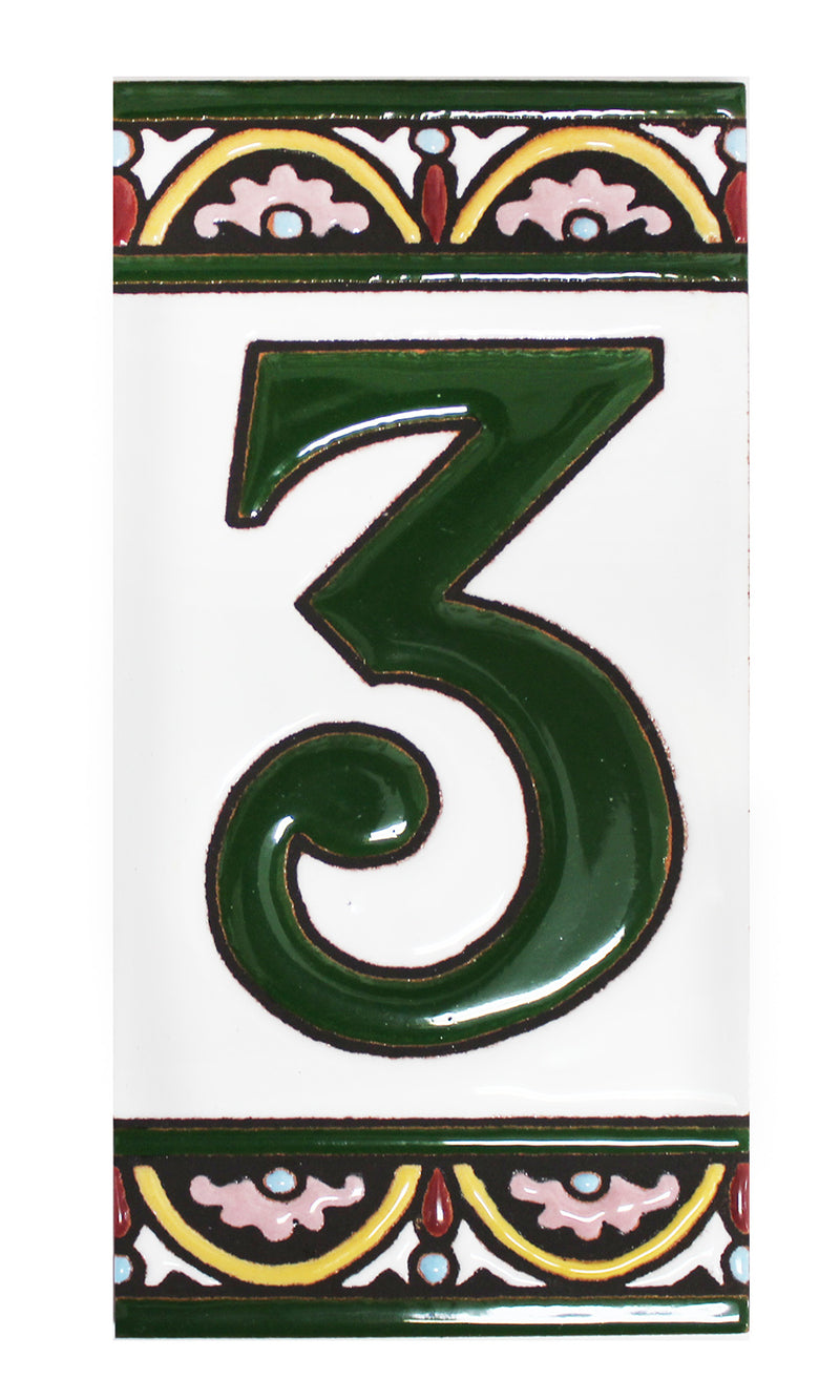 Granada Number 3 Spanish Ceramic House Number 6in