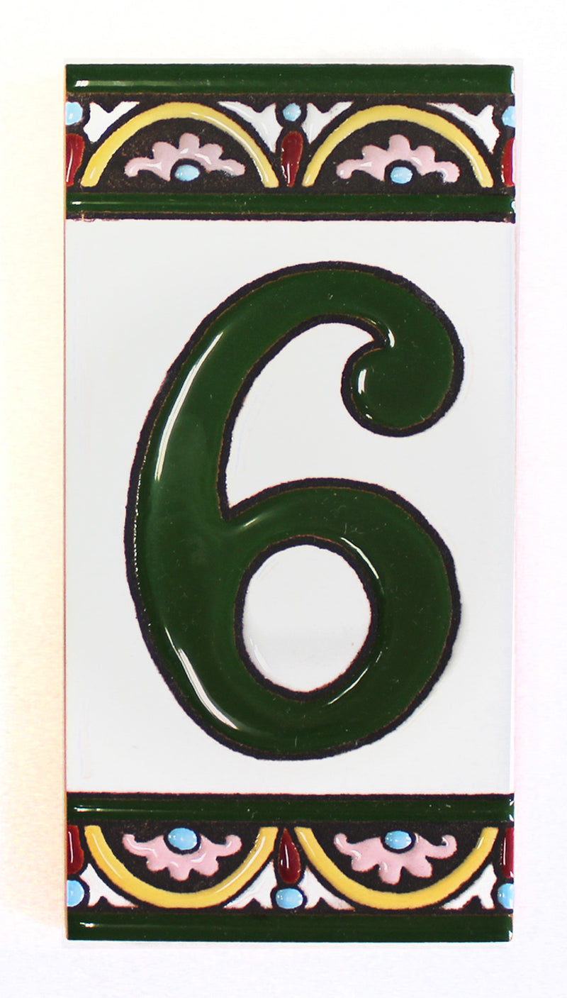 Granada Number 6 Spanish Ceramic House Number 6in