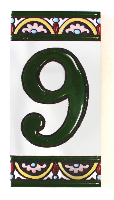 Granada Number 9 Spanish Ceramic House Number 6in
