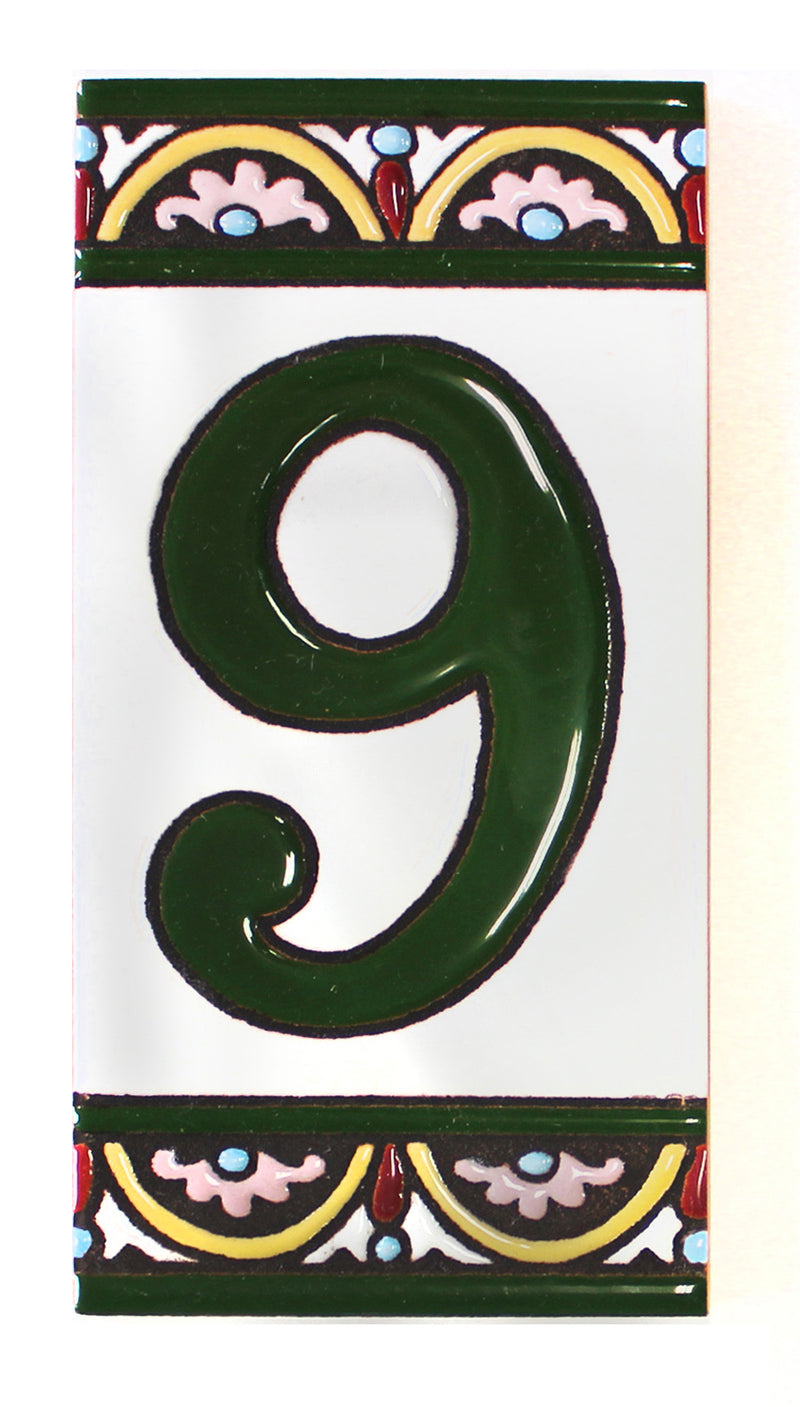 Granada Number 9 Spanish Ceramic House Number 6in