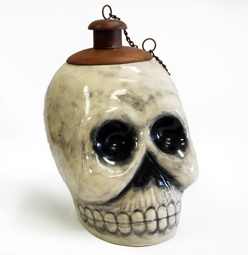 Skull Ceramic Day of the Dead Tabletop Torch- Natural
